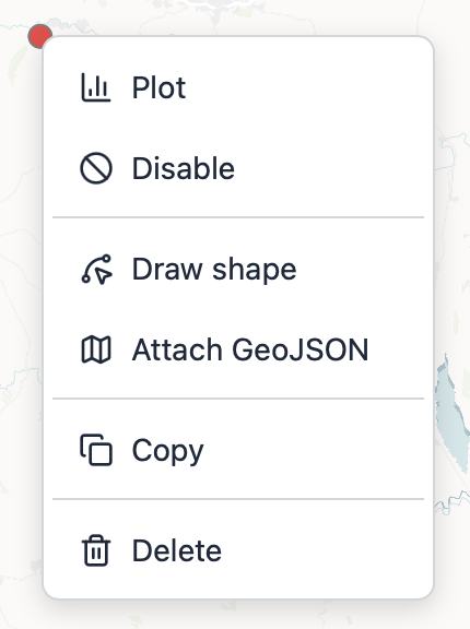 Context menu when right-clicking on a component