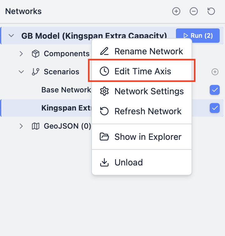 Edit Time Axis dialog